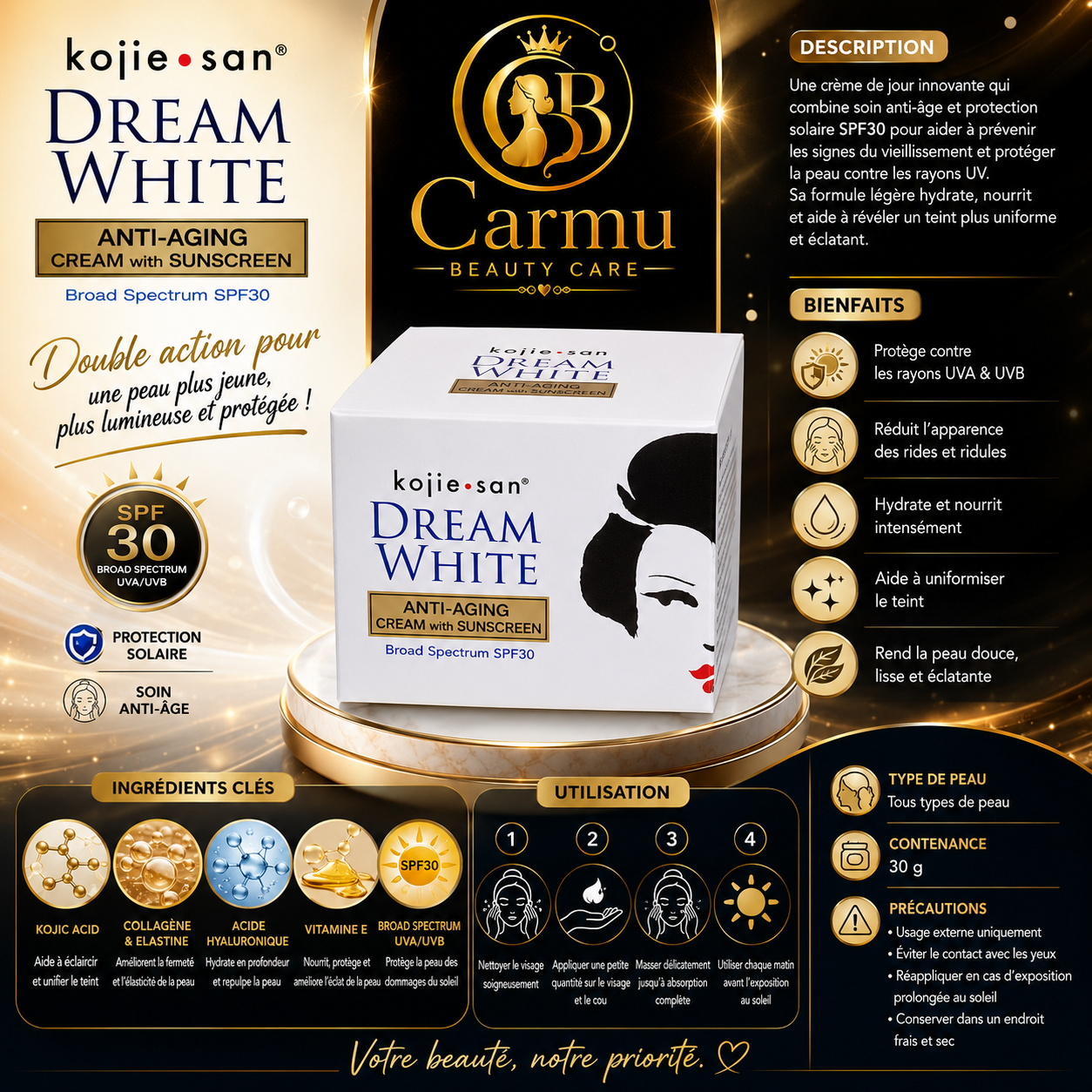 Kojie•San Dream White
Anti-Aging Cream with Sunscreen SPF30